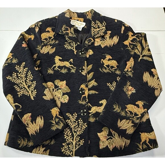 Women's Lilly Of California Hand Loomed Black Safari Button Up Blazer Coat Large - Picture 6 of 8
